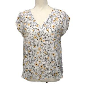 LILY WHITE (S) white blouse with yellow flowers and black polka dots